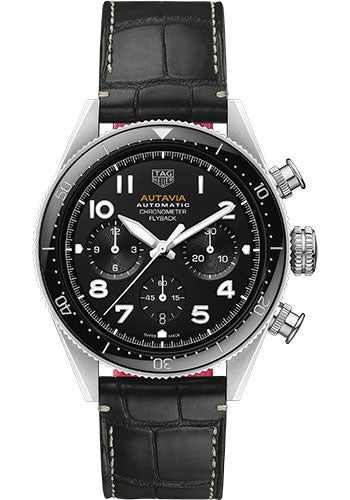 Tag Heuer Autavia Chronometer Flyback Automatic Chronograph Black Dial Black Leather Strap Watch for Men - CBE511A.FC8279
