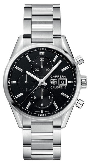 Tag Heuer Carrera Automatic Chronograph Black Dial Silver Steel Strap Watch for Men - CBK2110.BA0715