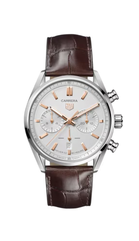 Tag Heuer Carrera Chronograph White Dial Brown Leather Strap Watch for Men - CBN2013.FC6483