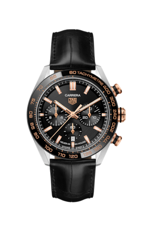 Tag Heuer Carrera Chronograph Black Dial Black Leather Strap Watch for Men - CBN2A5A.FC6481