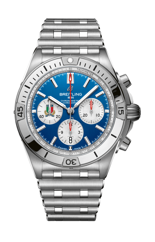 Breitling Chronomat B01 42 Six Nations Italy Blue Dial Silver Steel Strap Watch for Men - AB0134A41C1A1