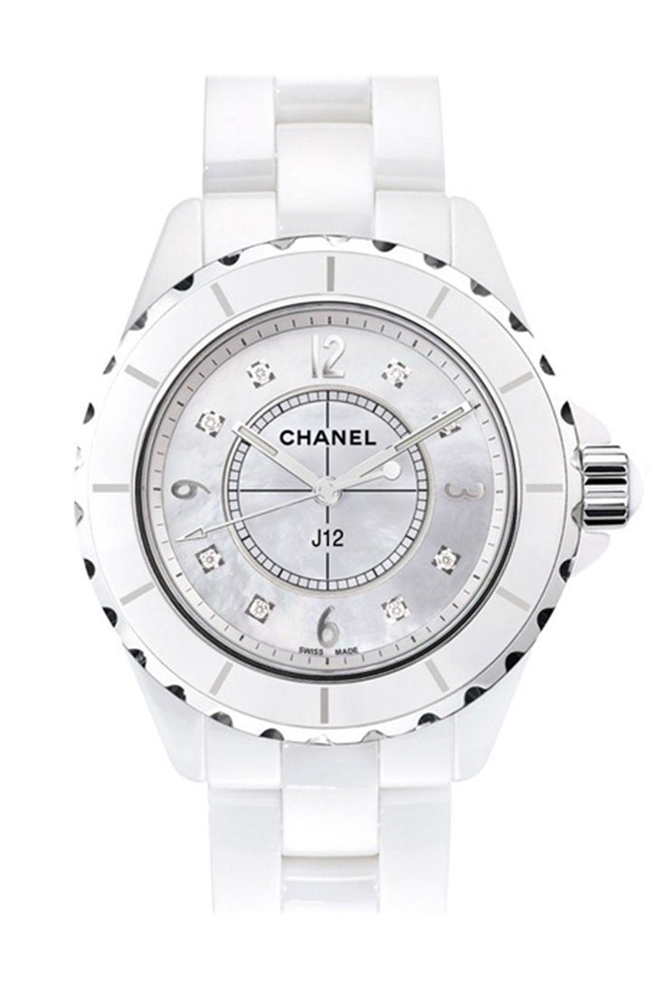 Chanel J12 Diamonds Mother of Pearl White Dial White Steel Strap Watch for Women - J12 H5704