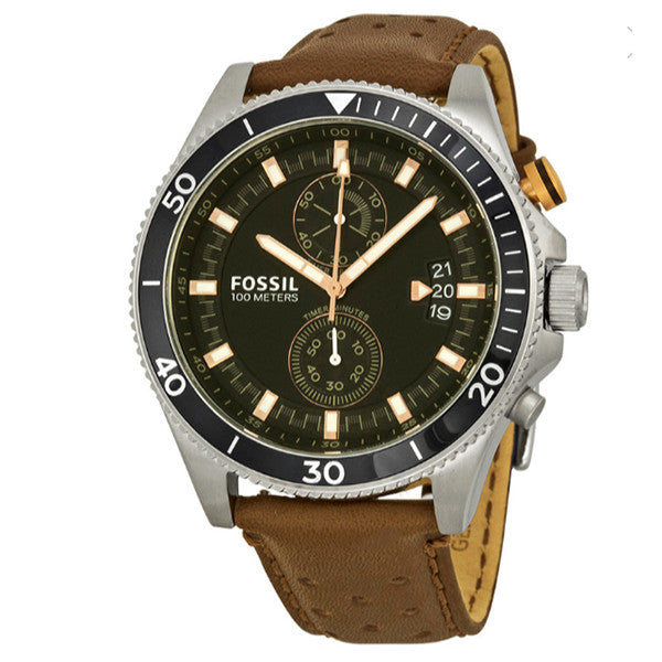 Fossil Wakefield Black Dial Brown Leather Strap Watch for Men - CH2944
