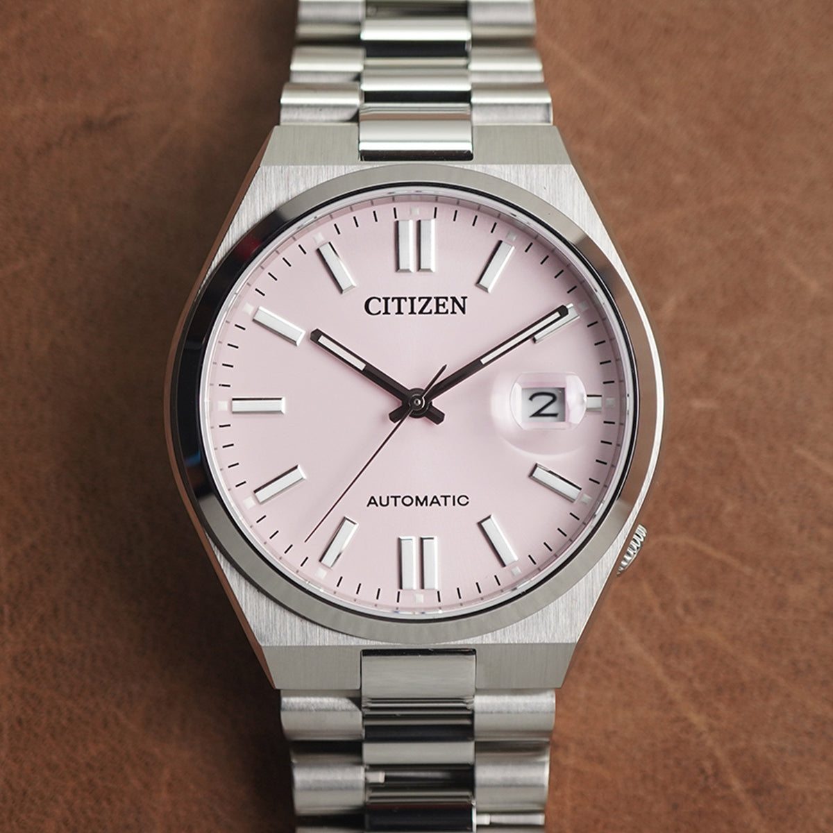 Citizen x Pantone Automatic Dreamy Pink Dial Silver Steel Strap Watch For Men - NJ0158-89X