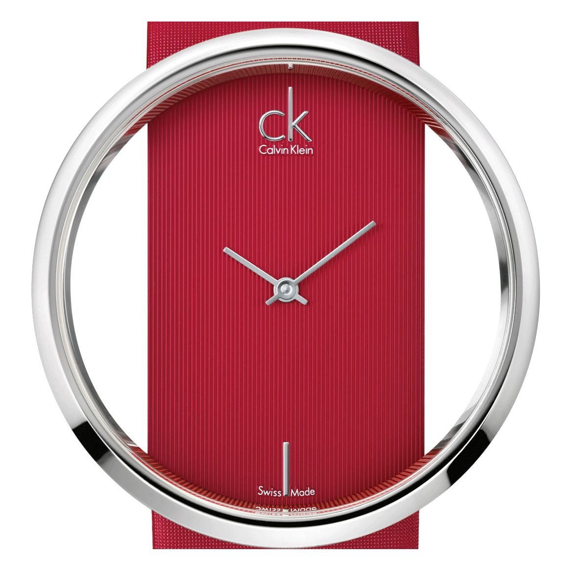 Calvin Klein Glam Transparent Dial Red Leather Strap Watch for Women - K9423144