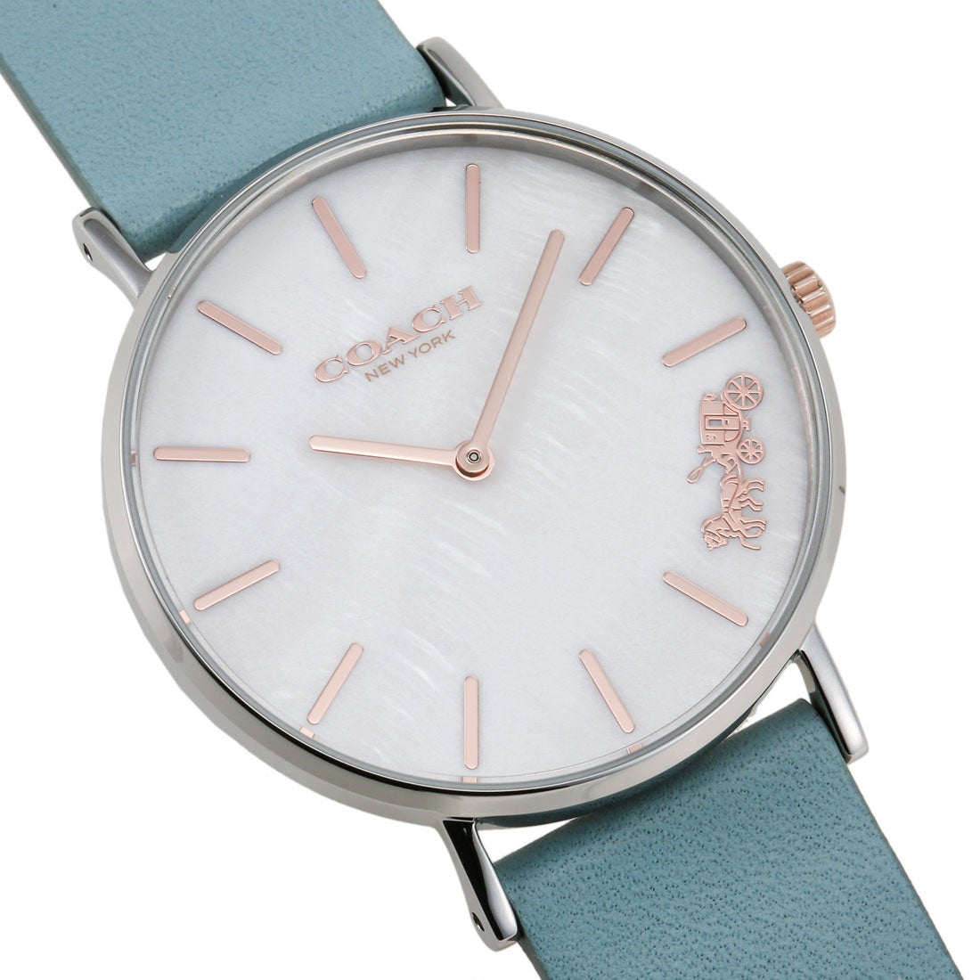 Coach Perry Mother of Pearl White Dial Blue Leather Strap Watch for Women - 14503271