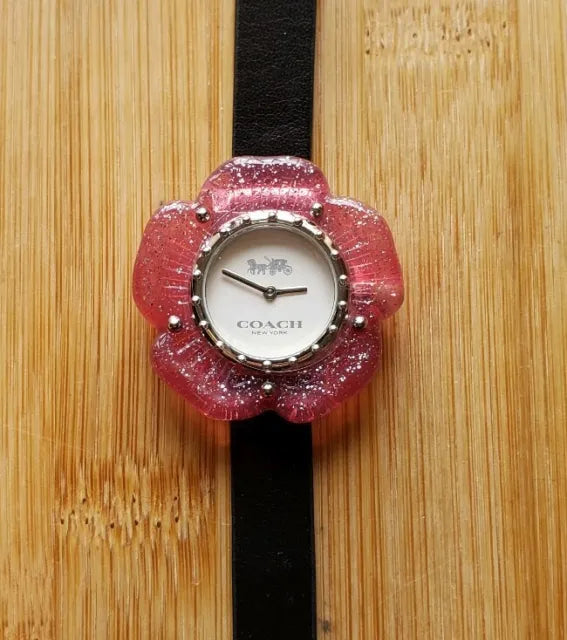 Coach Perry Silver Dial Black Leather Strap Watch for Women - 14503049