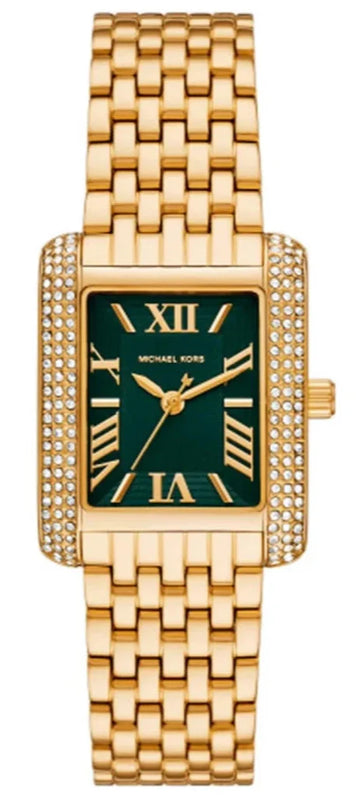 Michael Kors Emery Pave Analog Green Dial Gold Steel Strap Watch for Women - MK4742