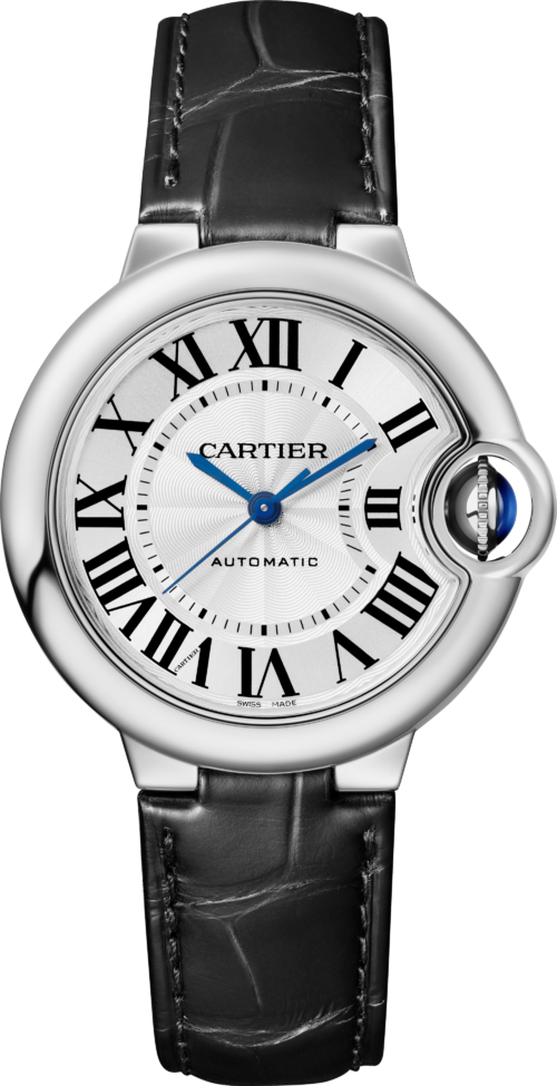 Cartier Ballon Bleu de Cartier Silver Dial Black Leather Strap Watch for Men - WSBB0026