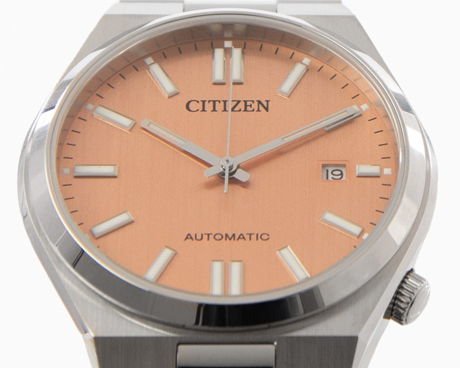 Citizen Tsuyosa Automatic Salmon Orange Dial Silver Steel Strap Watch For Men - NJ0159-86Z