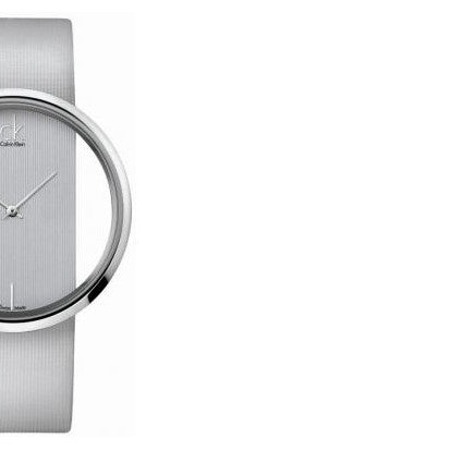 Calvin Klein Glam Transparent Silver Dial Grey Leather Strap Watch for Women - K9423193
