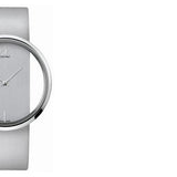 Calvin Klein Glam Transparent Silver Dial Grey Leather Strap Watch for Women - K9423193