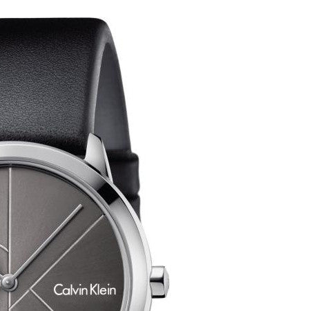 Calvin Klein Minimal Grey Dial Black Leather Strap Watch for Men - K3M221C3