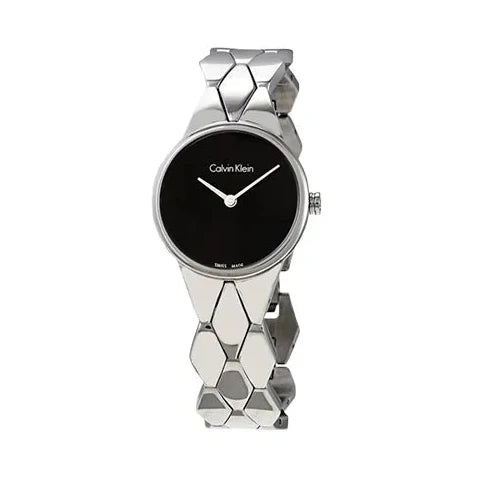 Calvin Klein Snake Black Dial Silver Steel Strap Watch For Women - K6E23141