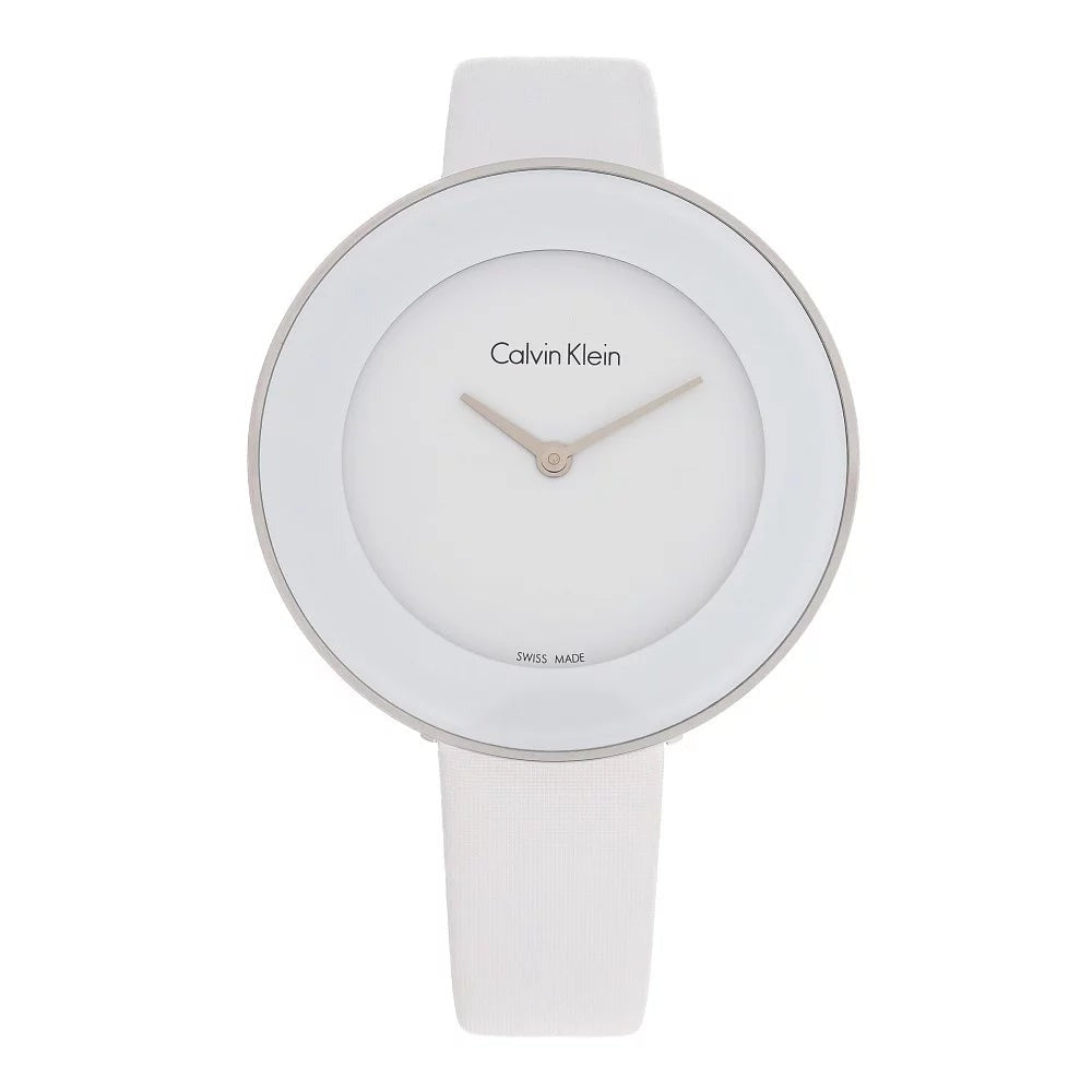 Calvin Klein Chic White Dial White Leather Strap Watch for Women - K7N23TK2