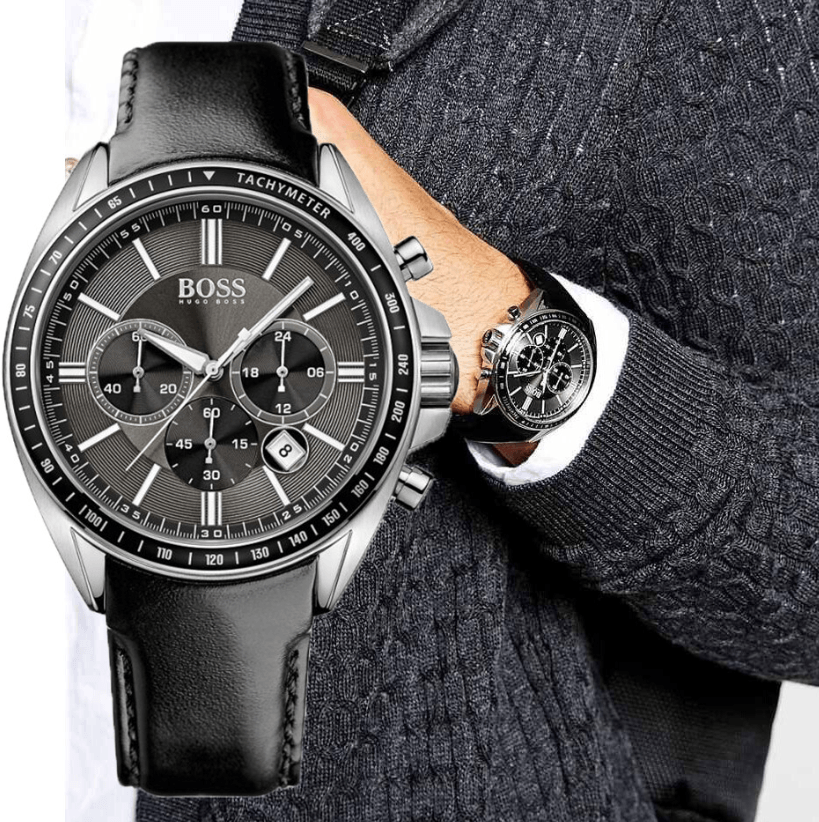 Hugo Boss Contemporary Sport Driver Black Dial Black Leather Strap Watch for Men - 1513085