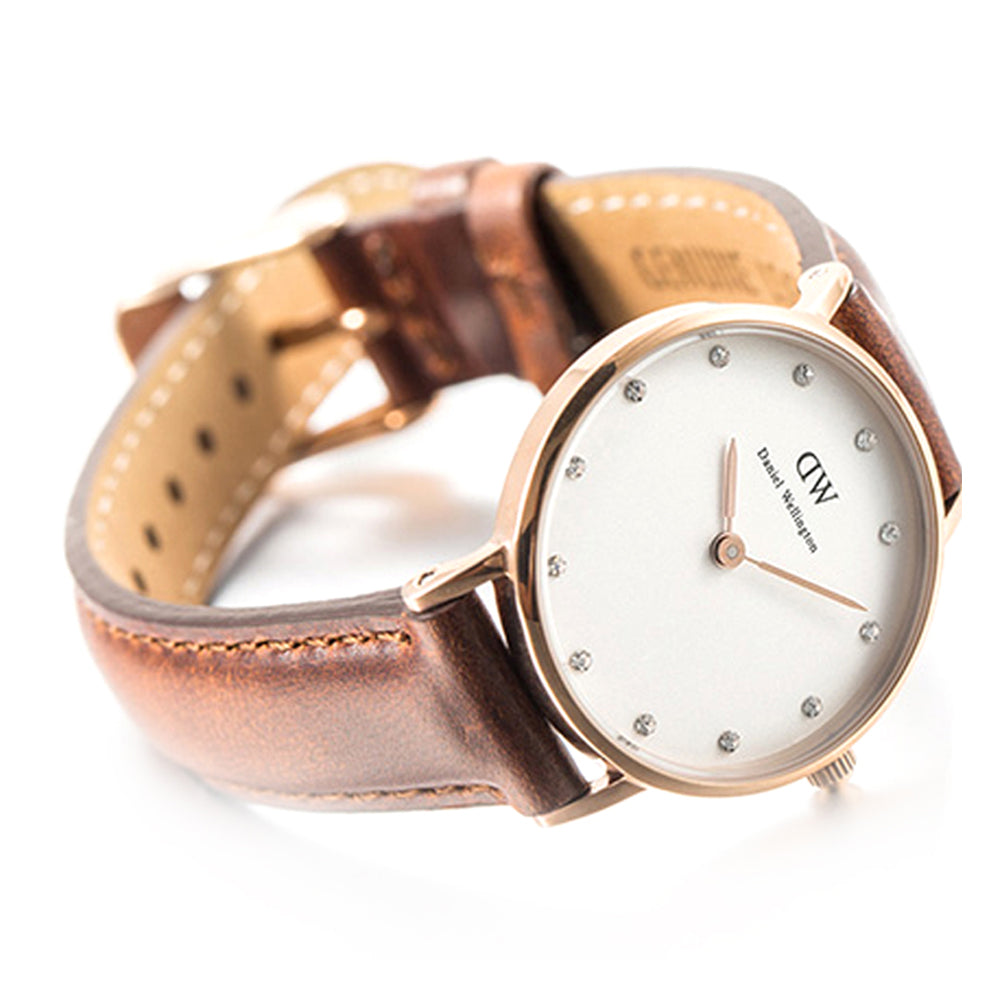 Daniel Wellington Classy St Mawes White Dial Brown Leather Strap Watch For Women - DW00100059