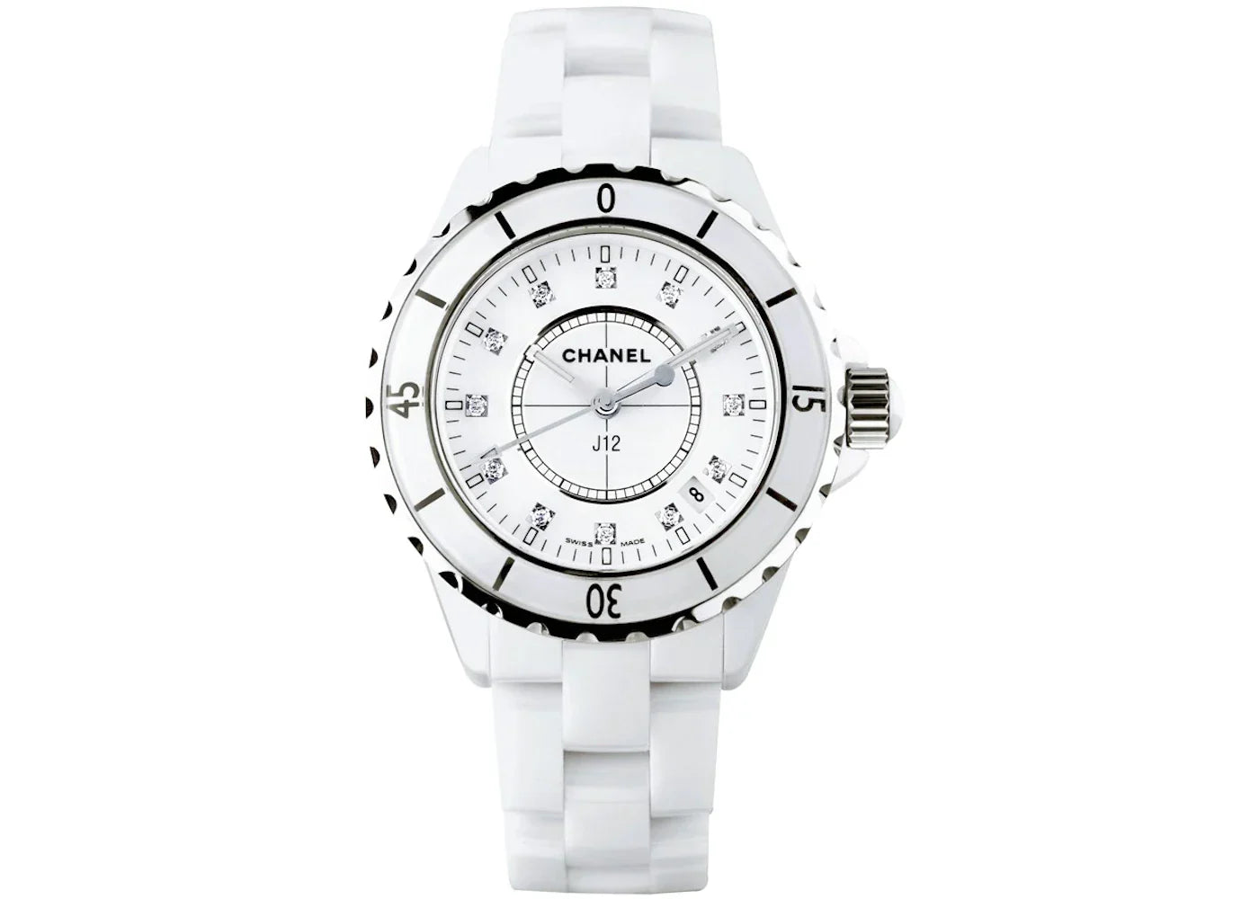 Chanel J12 Diamonds Ceramic White Dial White Steel Strap Watch for Women - J12 H1628