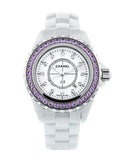 Chanel J12 Sapphire Bezel Ceramic White Dial White Steel Strap Watch for Women - J12 H2010