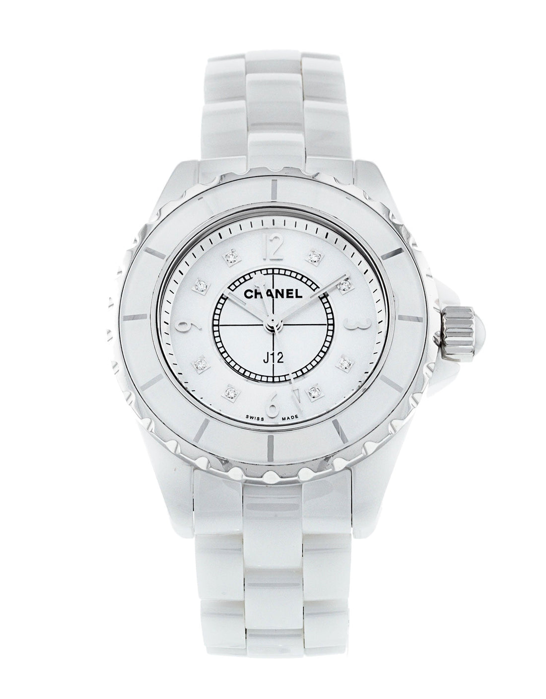 Chanel J12 Diamonds Quartz Ceramic White Dial White Steel Strap Watch for Women - J12 H2422