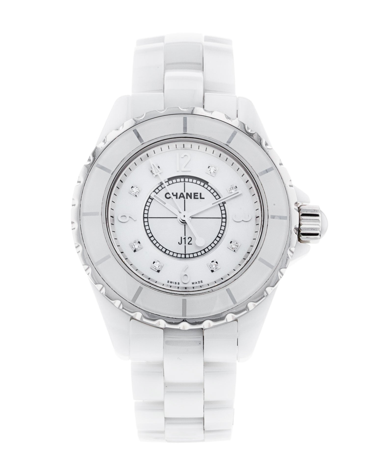 Chanel J12 Diamonds Quartz Ceramic White Dial White Steel Strap Watch for Women - J12 H2422