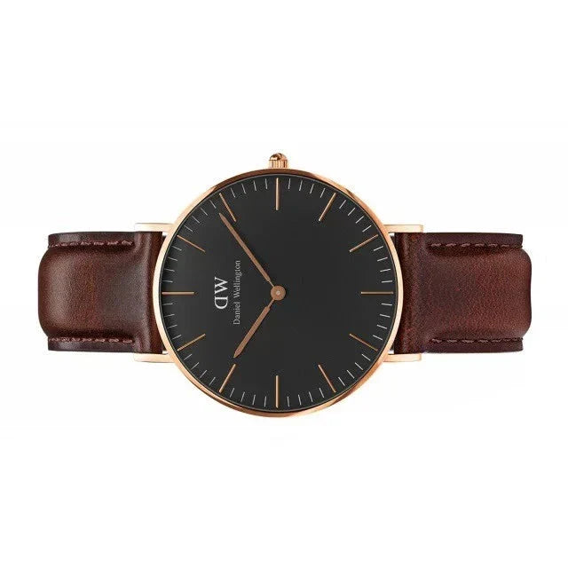 Daniel Wellington Classic Bristol Black Dial Brown Leather Strap Watch for Men - DW00100137