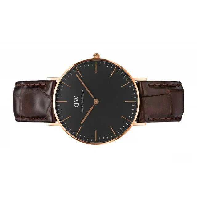 Daniel Wellington Classic York Black Dial Brown Leather Strap Watch For Women - DW00100140
