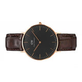 Daniel Wellington Classic York Black Dial Brown Leather Strap Watch For Women - DW00100140
