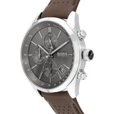 Hugo Boss Grand Prix Grey Dial Brown Leather Strap Watch for Men -  1513476