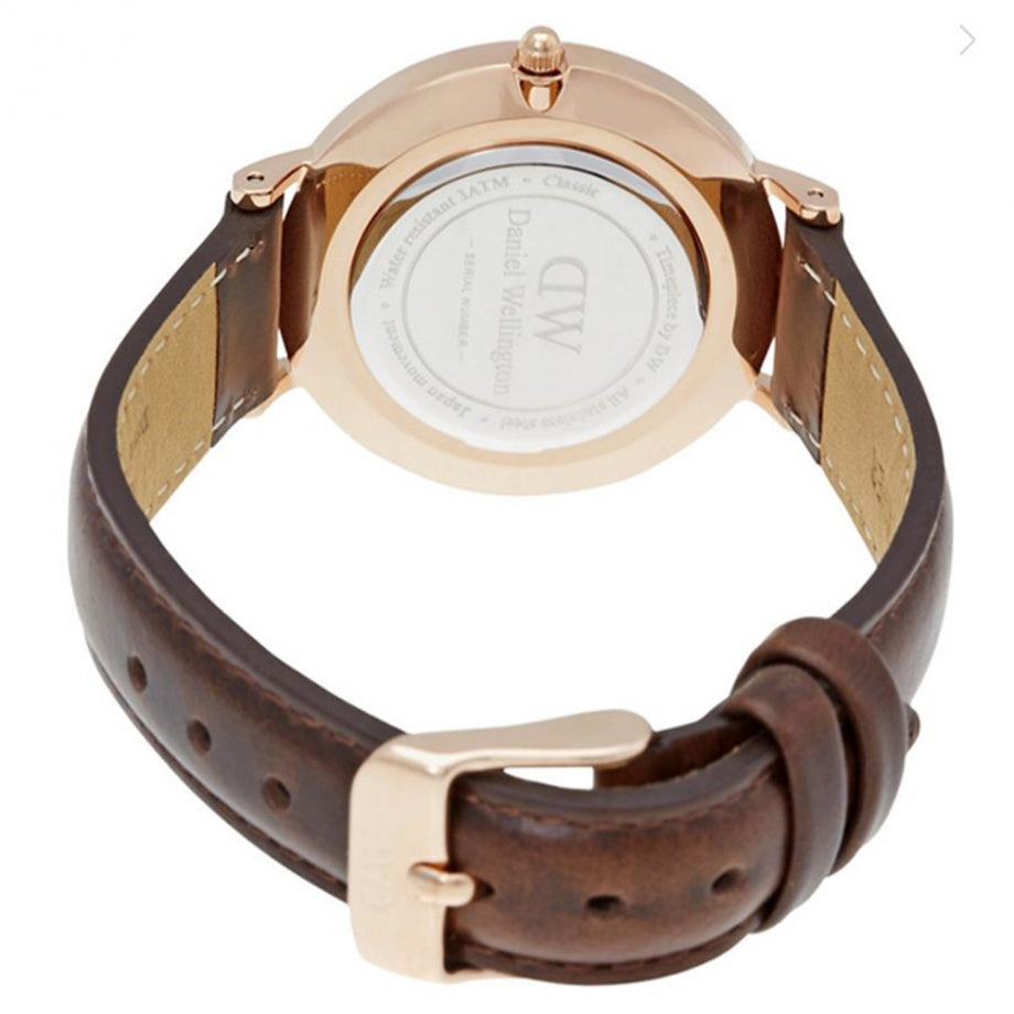 Daniel Wellington Classic Petite Bristol White Dial Brown Leather Strap Watch For Women - DW00100171