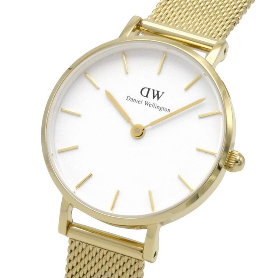 Daniel Wellington Classic Petite Evergold White Dial Gold Mesh Bracelet Watch For Women - DW00100350