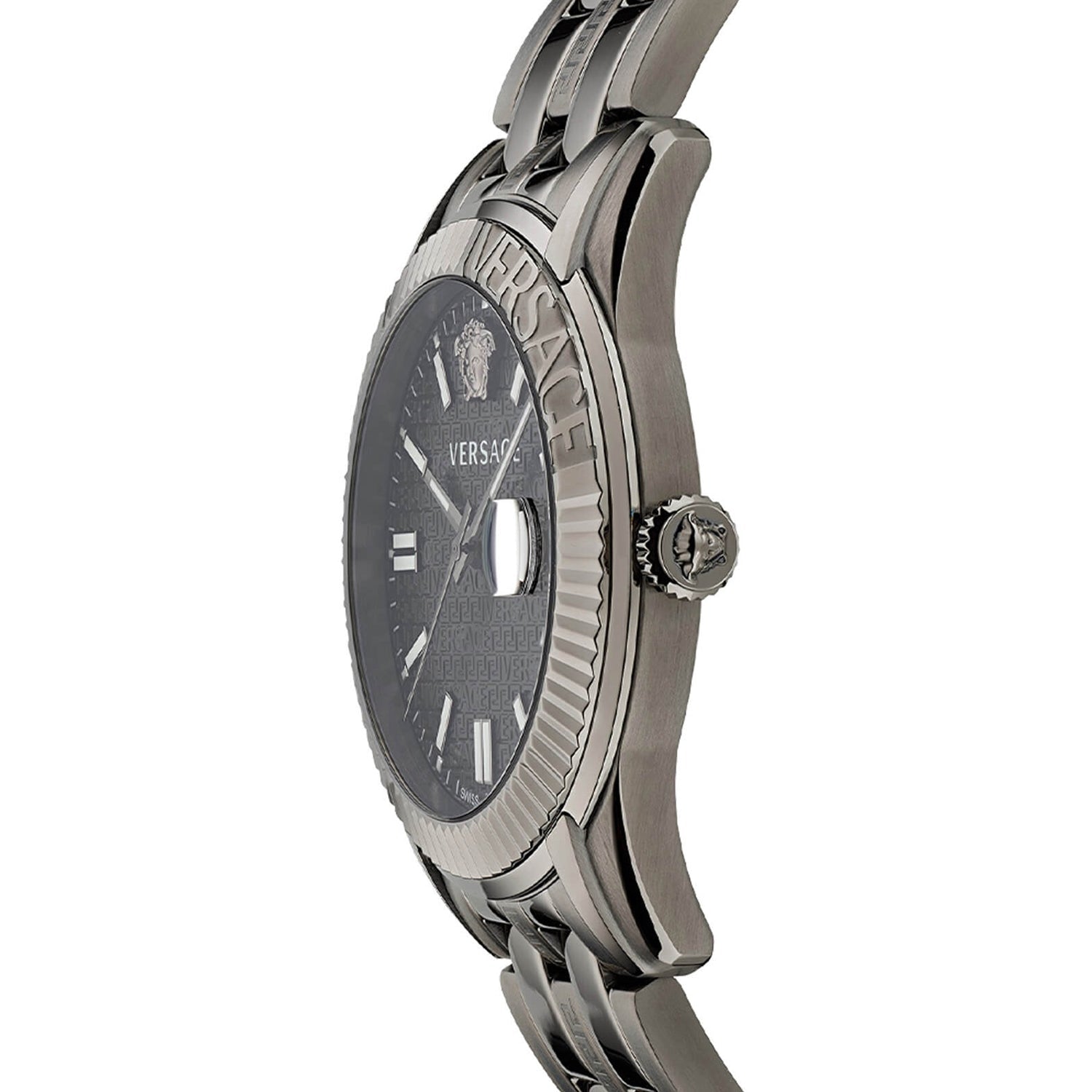 Versace Greca Time Quartz Black Dial Grey Steel Strap Watch for Men  - VE3K00622