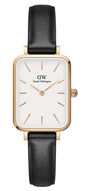 Daniel Wellington Quadro White Dial Black Leather Strap Watch For Women - DW00100434