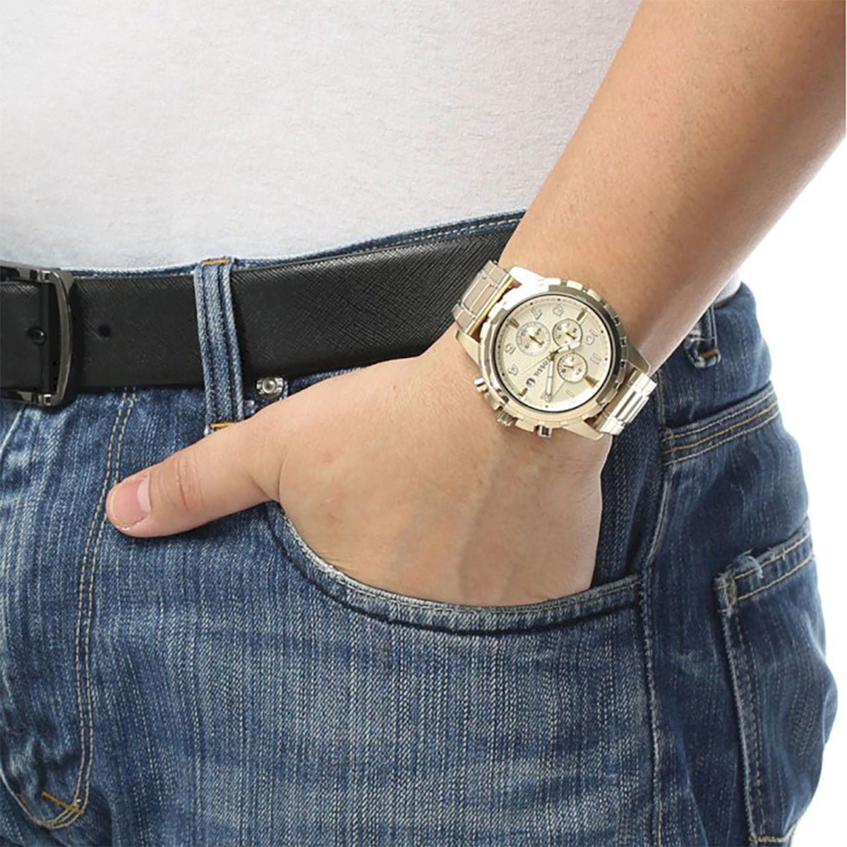 Fossil Dean Chronograph Champagne Dial Gold Steel Strap Watch for Men - FS4867