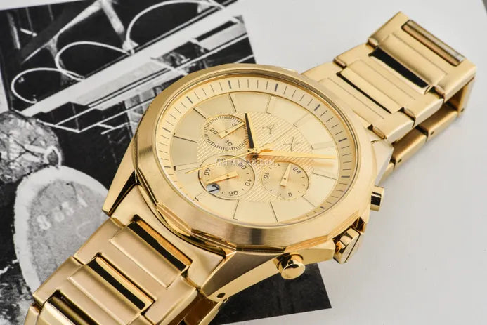 Armani Exchange Drexler Chronograph Gold Dial Gold Steel Strap Watch For Men - AX2602