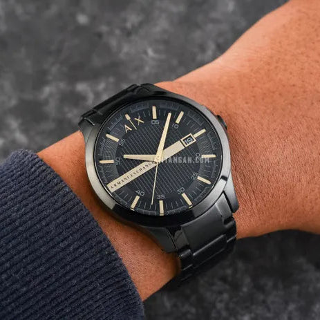 Armani Exchange Hampton Chronograph Black Dial Black Steel Strap Watch For Men - AX2413