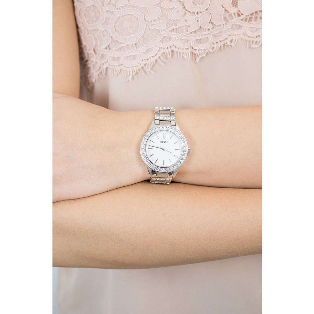 Fossil Jesse White Dial Silver Steel Strap Watch for Women - ES2362