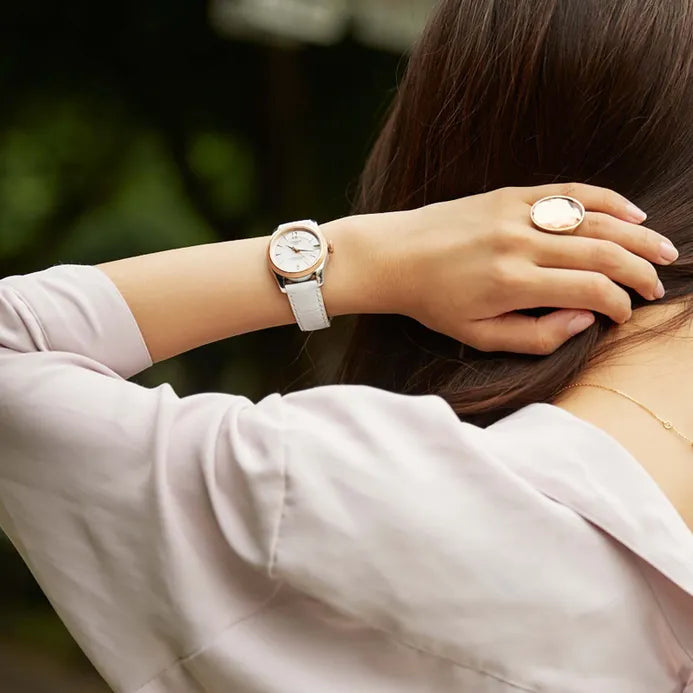 Tissot T-Classic Powermatic 80 Mother of Pearl Silver Dial White Leather Strap Watch For Women - T108.208.26.117.00