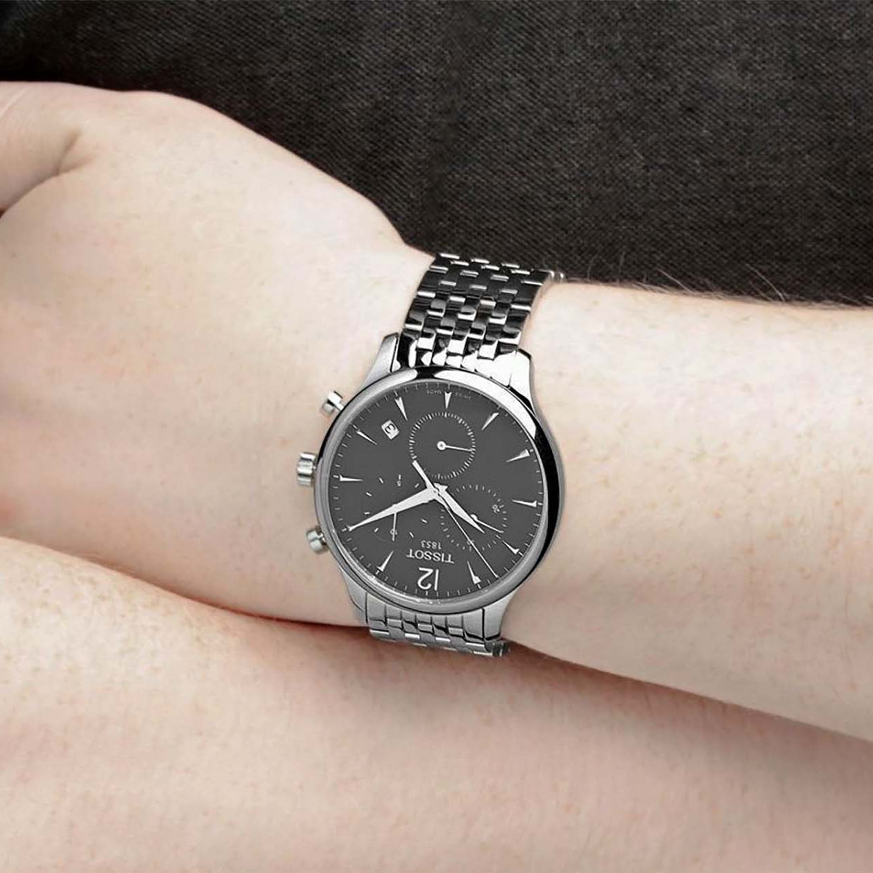 Tissot T Classic Tradition Chronograph Black Dial Silver Steel Strap Watch For Men - T063.617.11.067.00