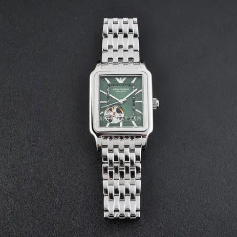 Emporio Armani Meccanico Automatic Green Dial Silver Steel Strap Watch For Men - AR60067