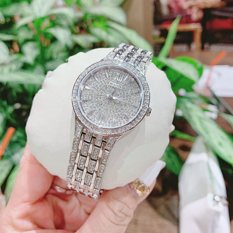 Bulova Crystal Collection Silver Dial Silver Steel Strap Watch for Women - 96L243