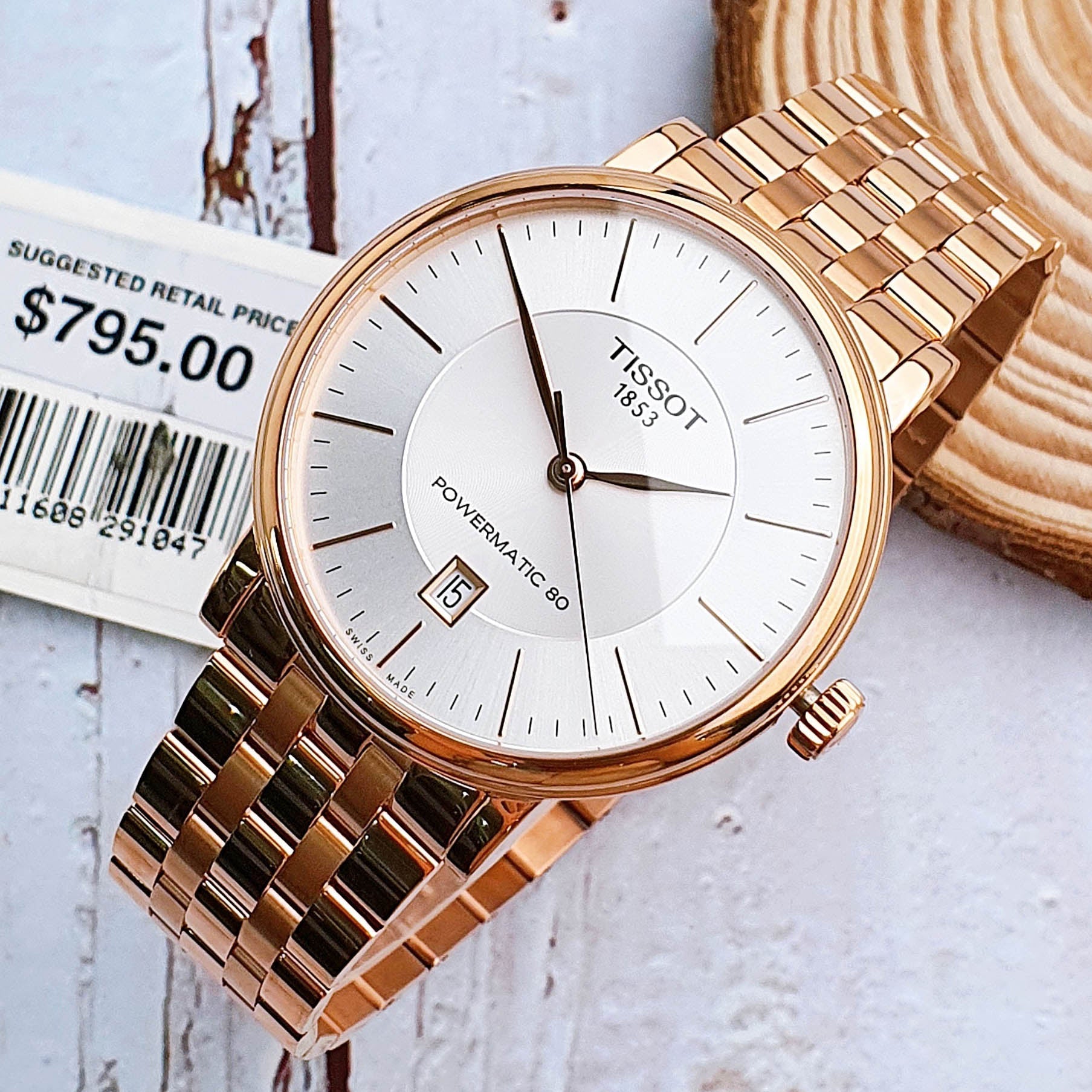 Tissot T Classic Carson Premium Automatic White Dial Rose Gold Steel Strap Watch for Men - T122.407.33.031.00