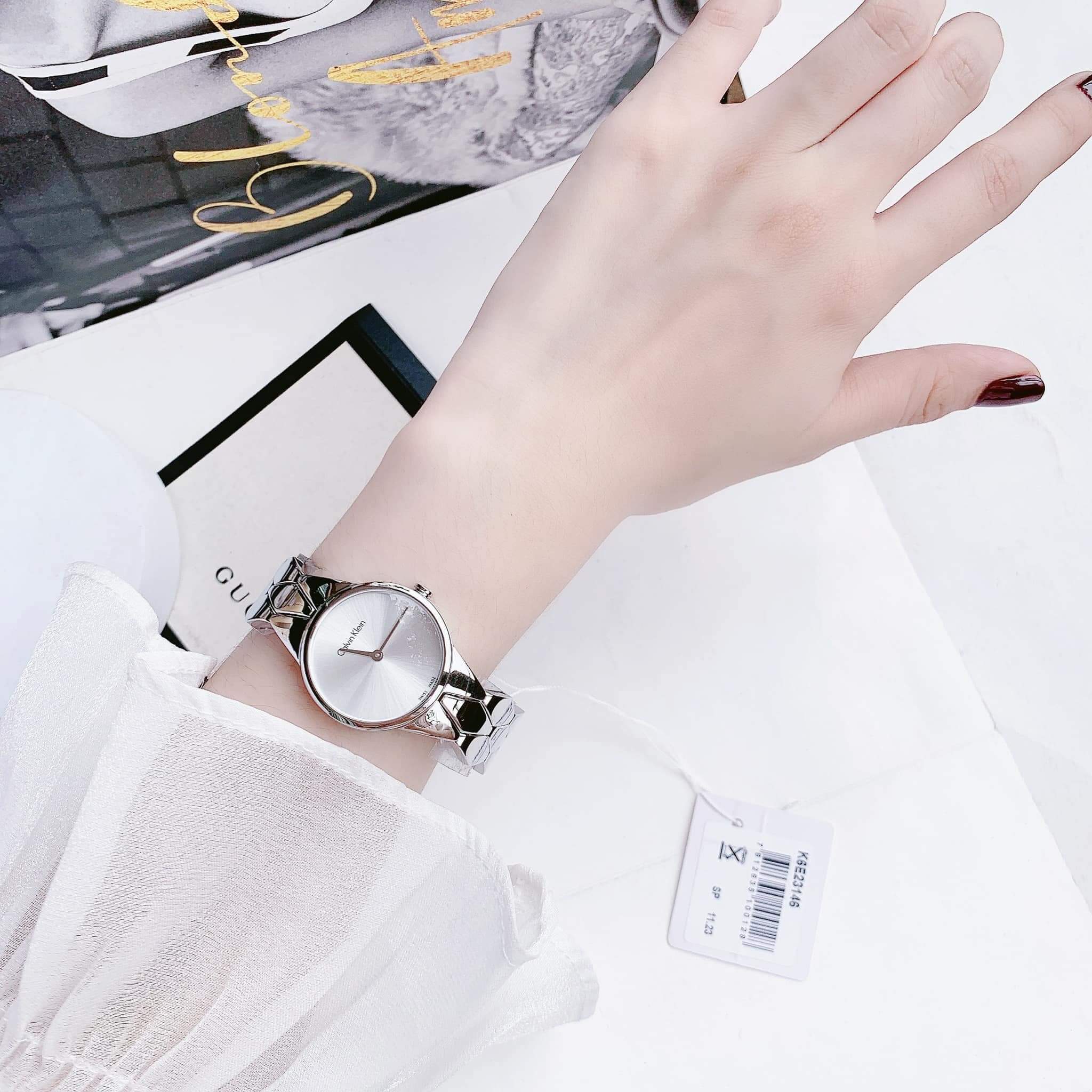 Calvin Klein Snake Silver Dial Silver Steel Strap Watch For Women - K6E23146