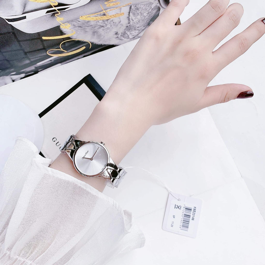 Calvin Klein Snake Silver Dial Silver Steel Strap Watch For Women - K6E23146