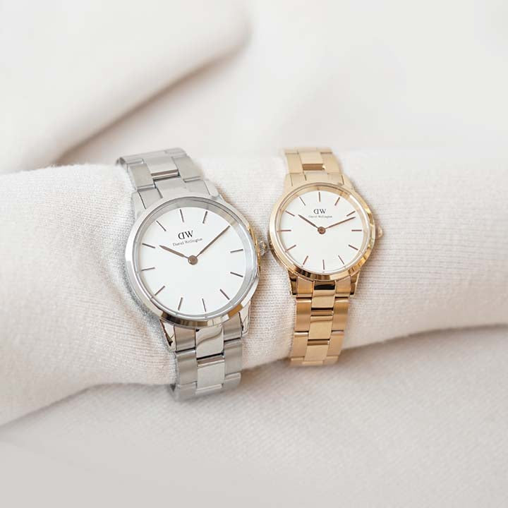 Daniel Wellington Iconic Link White Dial Rose Gold Steel Strap Watch for Women - DW00100213