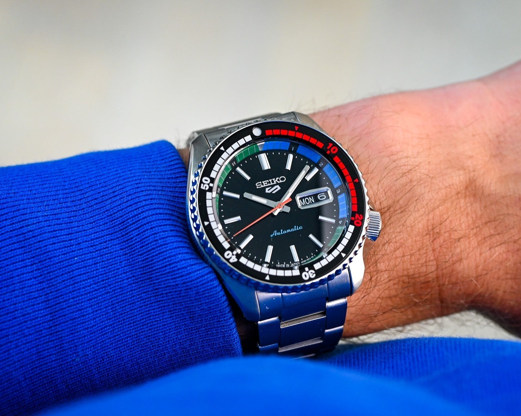 Seiko 5 Sports SKX Series Regatta Timer Retro Blue Dial Silver Steel Strap Watch For Men - SRPK13K1