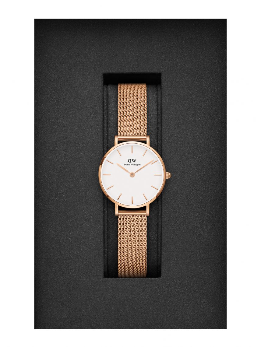 Daniel Wellington Classic Petite White Dial Rose Gold Mesh Bracelet Watch For Women - DW00100219