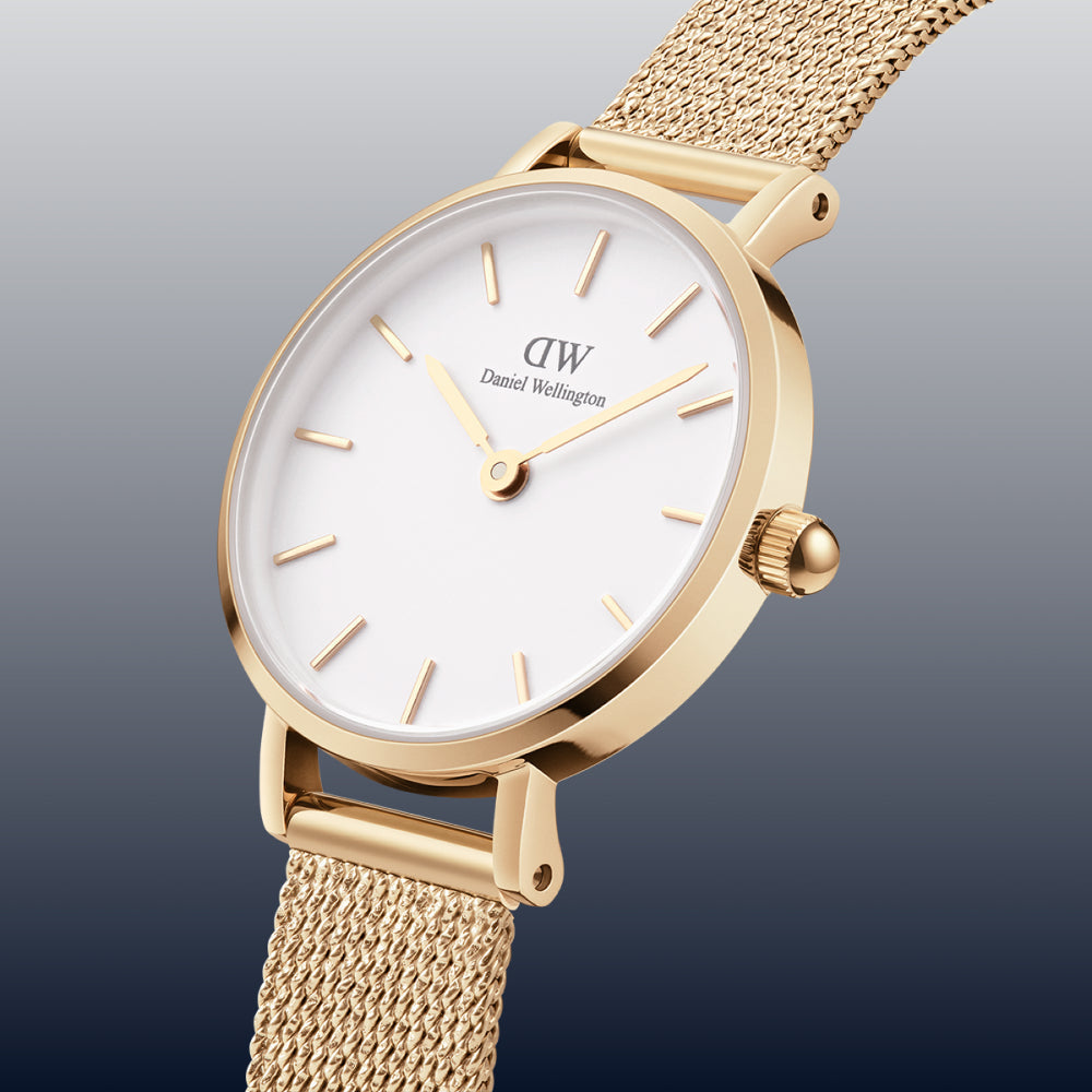 Daniel Wellington Classic Petite Evergold White Dial Gold Mesh Bracelet Watch For Women - DW00100346