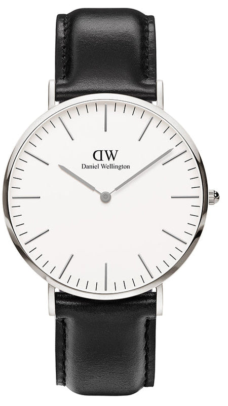 Daniel Wellington Classic Sheffield White Dial Black Leather Strap Watch For Men - DW00100020