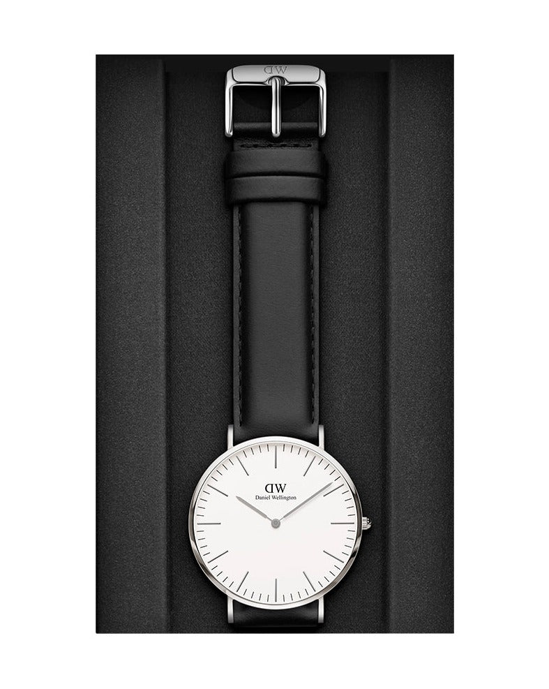Daniel Wellington Dapper Sheffield White Dial Black Leather Strap Watch For Women - DW00100096